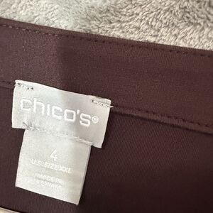 Chicos Top 2XL Sz 4 Women Plus Faux Leather Front Brown 3/4 Sleeve Button Detail